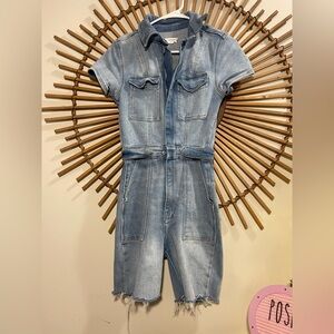 Good American Denim Short Sleeve Jumpsuit Shorts lStretchy Romper Utility